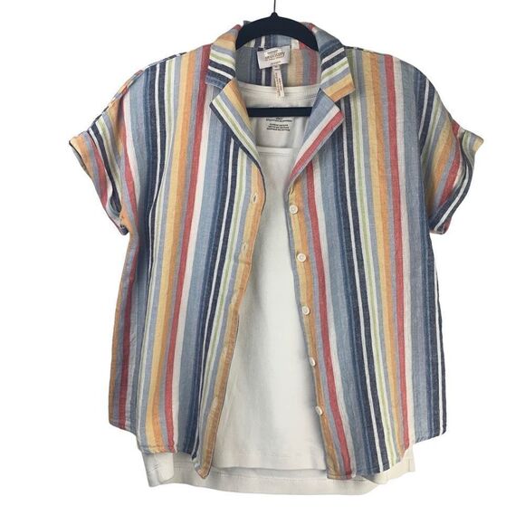 Laundry by Shelli Segal Rainbow Stripe Linen Blend Button Down Top - Picture 1 of 5